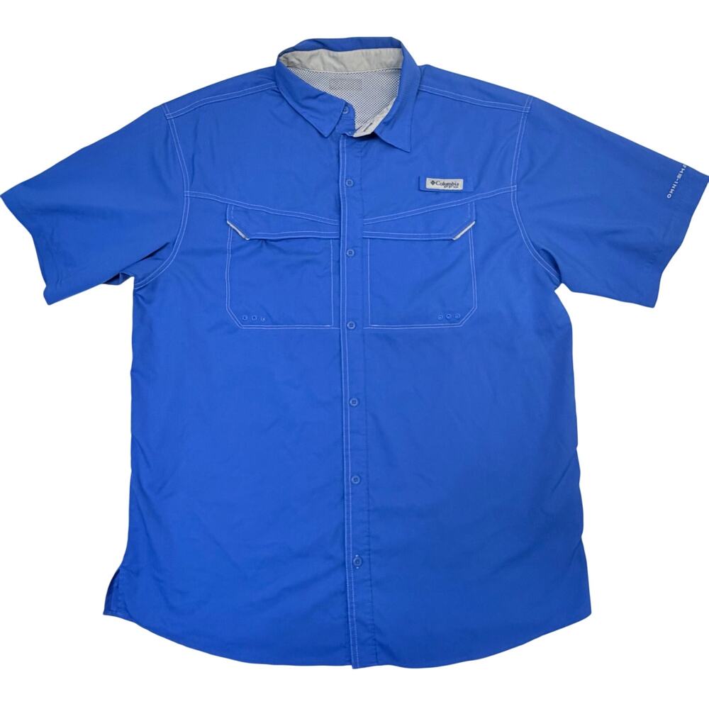 Columbia PFG Omni-Shade Blue Fishing Shirt Mens Large Short Sleeve Vented